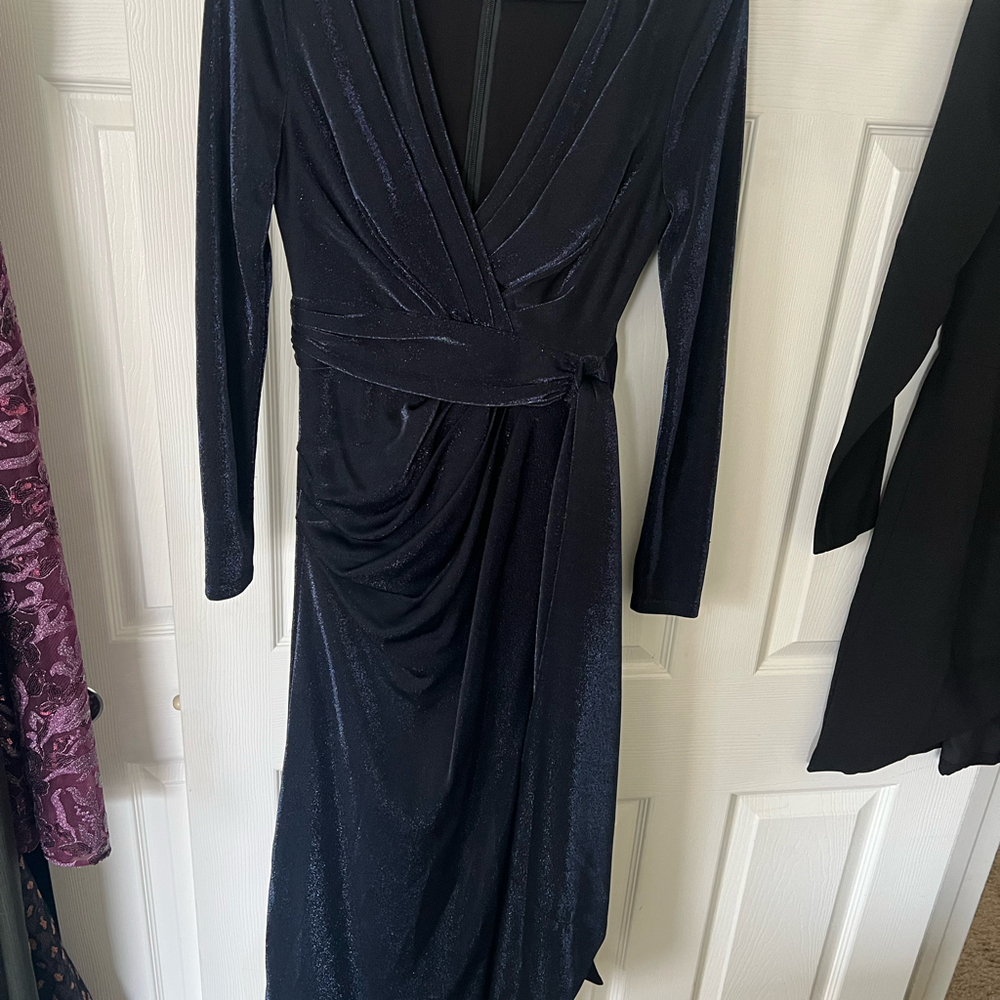 Shania Metallic Wrap Front Long Sleeve Gown